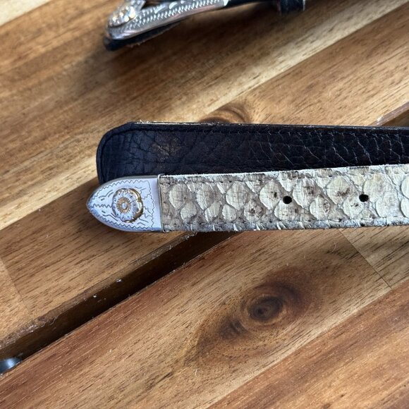 VTG Dundee‎ Belt Genuine Python Snake Leather Silver Tone Buckle Sz 32 Western main image 9